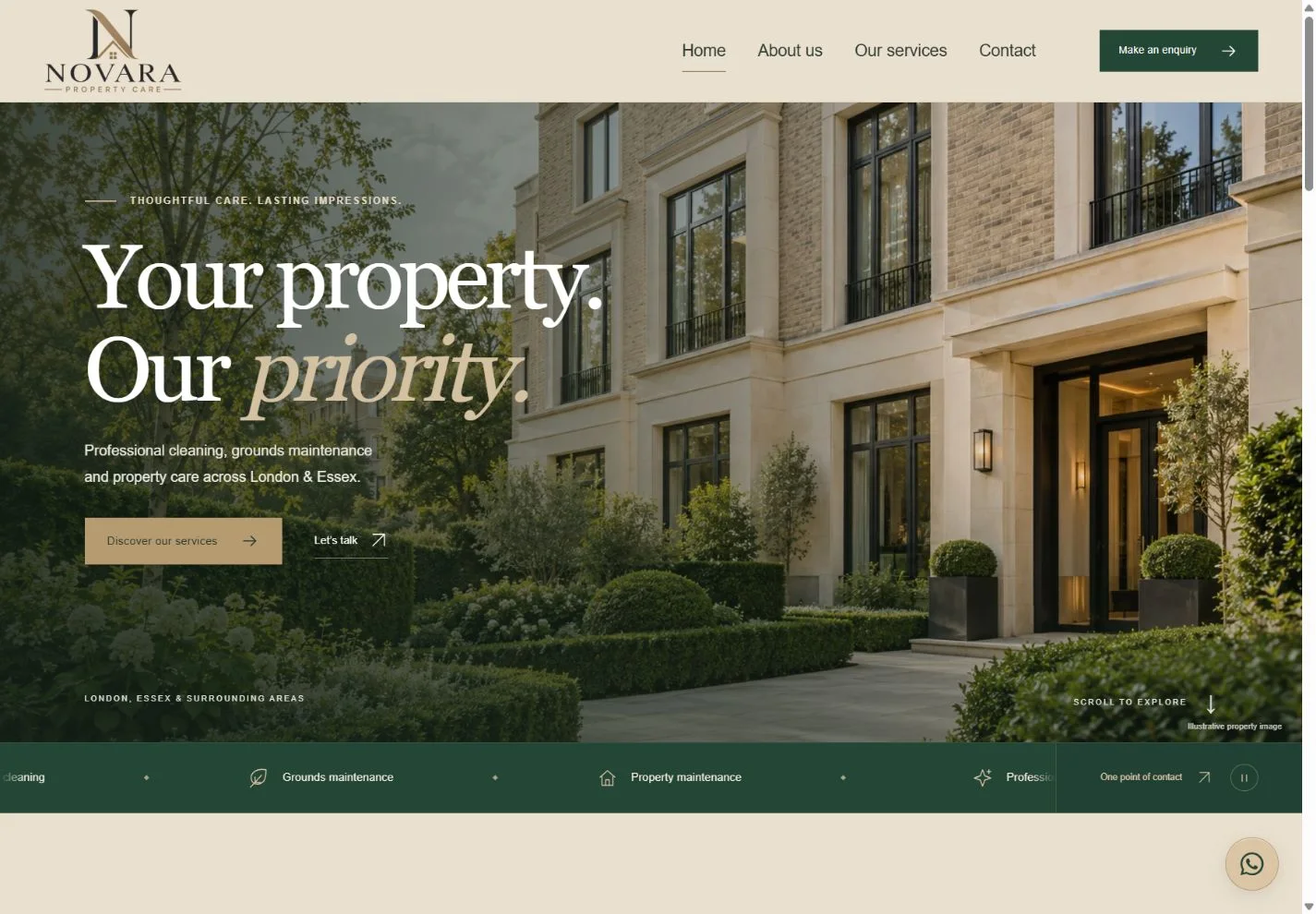 Novara Property Care website desktop preview