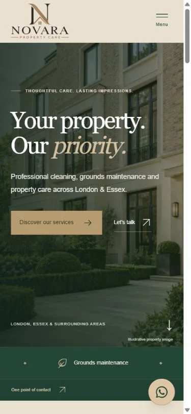 Novara Property Care website mobile preview